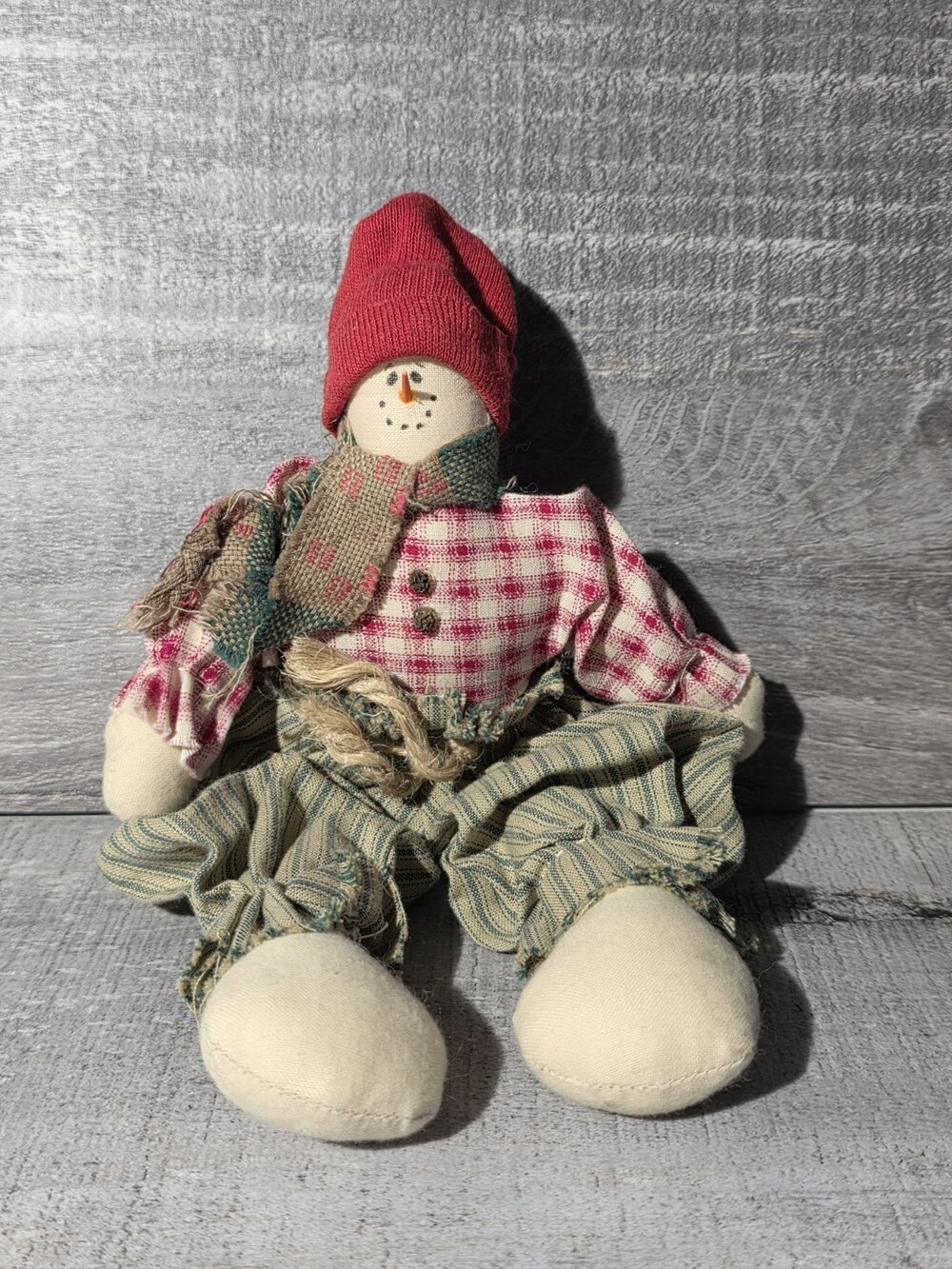 Snowman Shelf Sitter Rustic Farmhouse Ragdoll Christmas Decor 8" g67d